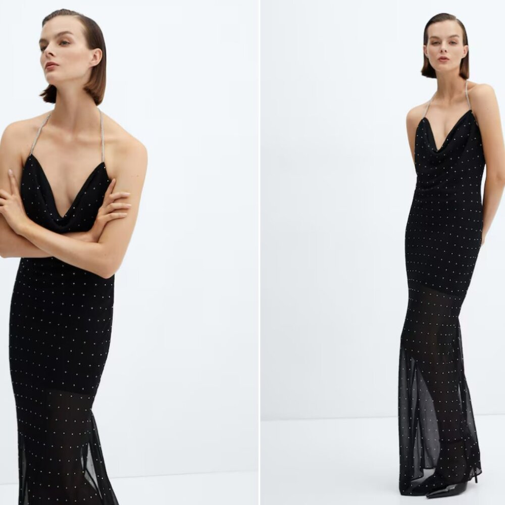 COPY - Draped-neck rhinestone dress